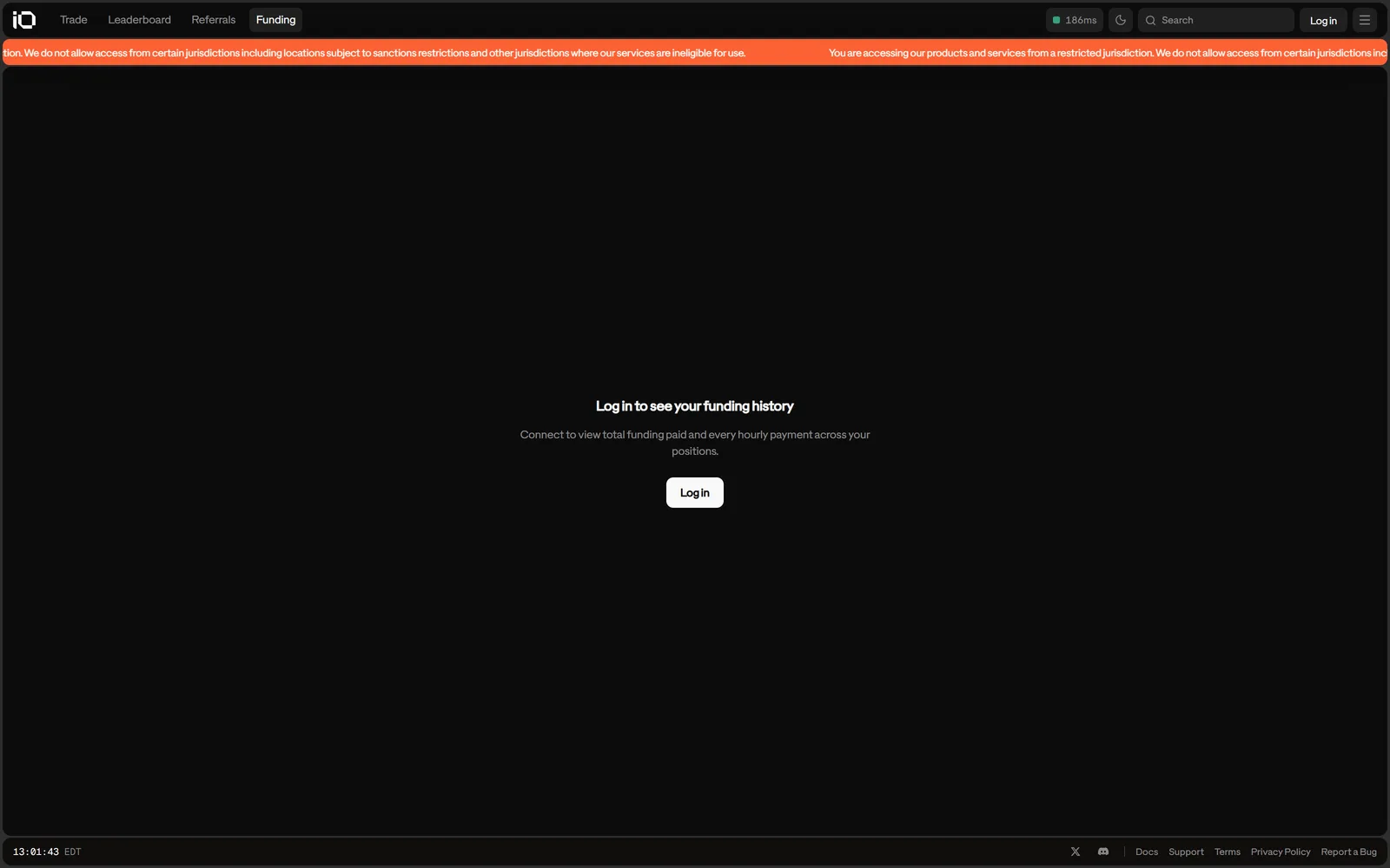 Entropy's funding page showing per-market funding rates across the markets listed on its frontend